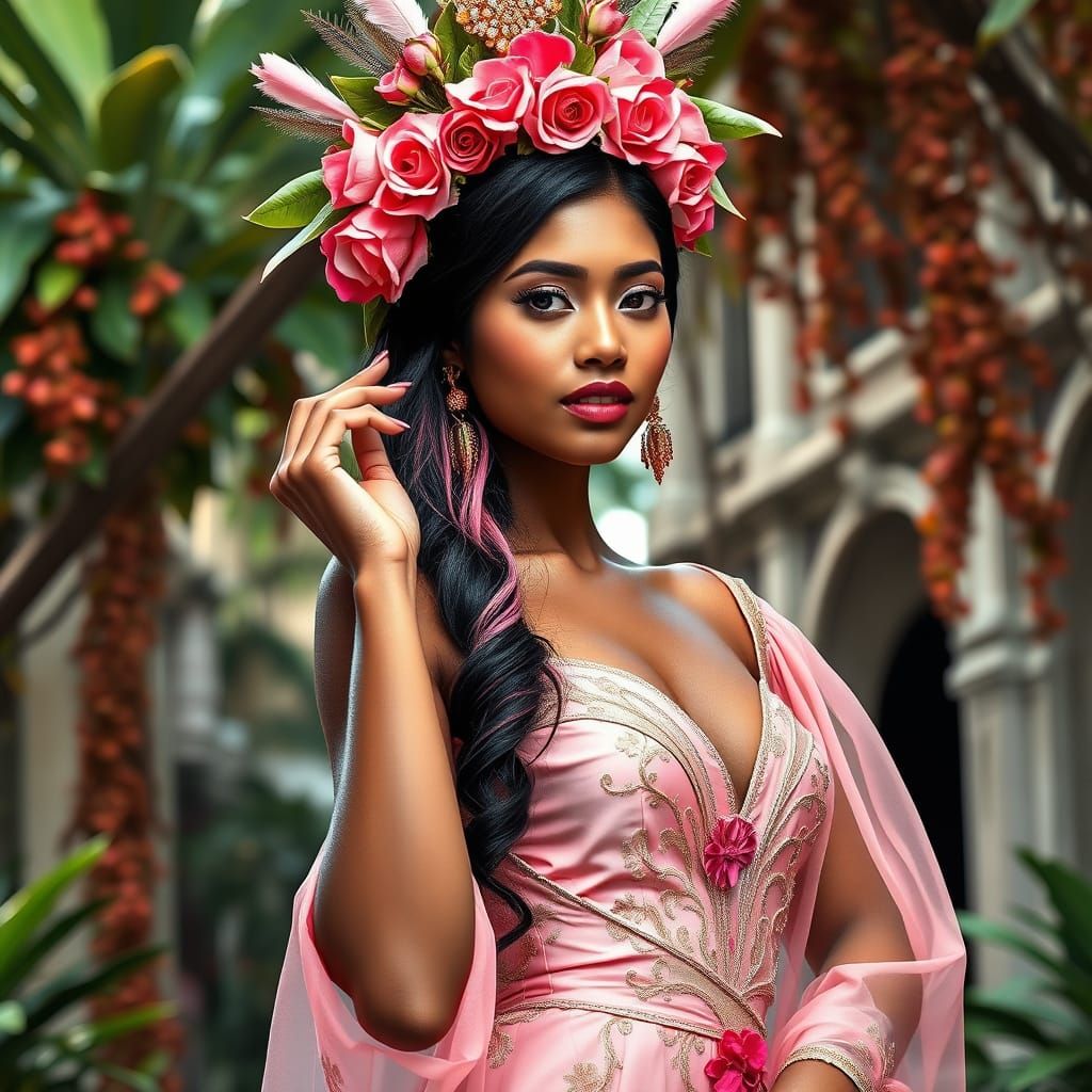 Elegant Nagaland Woman with Floral Headdress