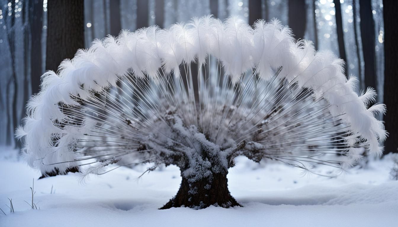 Majestic Being with Crystal Feathers in Wintery Scene