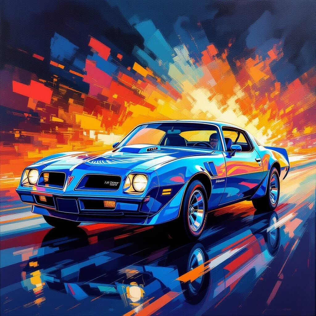 1975 Pontiac Firebird in Dynamic Abstract Art Style