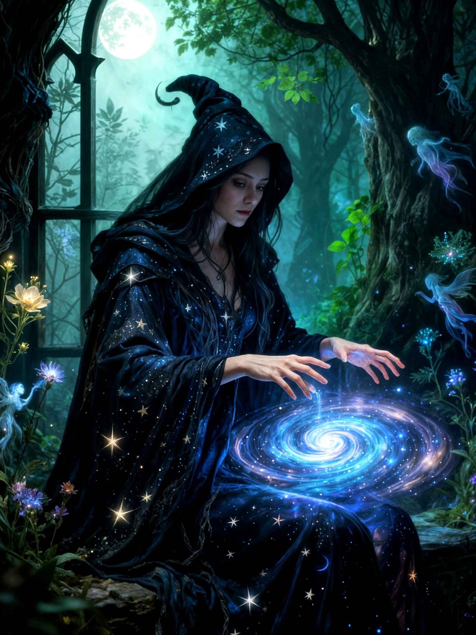 Mystical Witch Ritual in Ethereal Grove