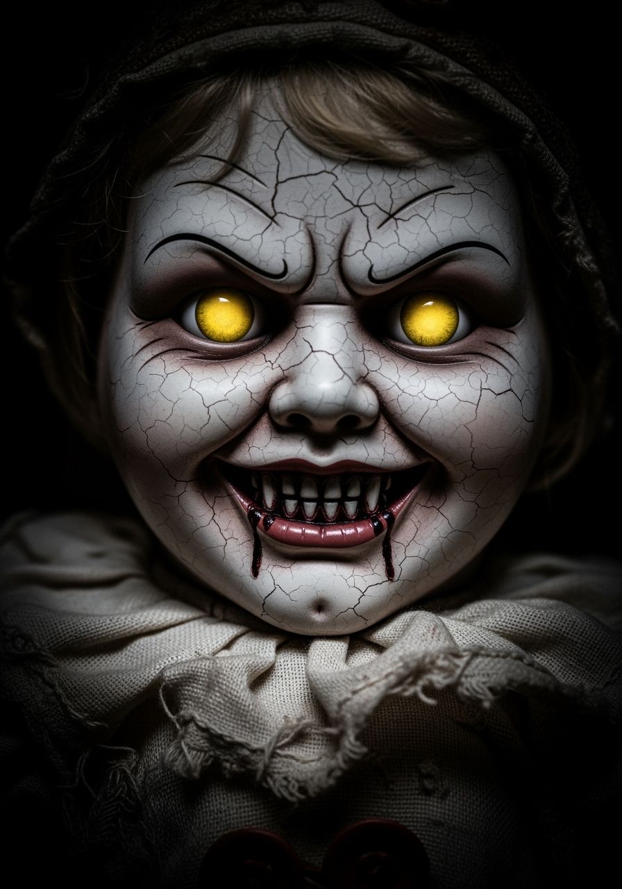 Haunting Portrait of a Creepy Doll in Horror Style