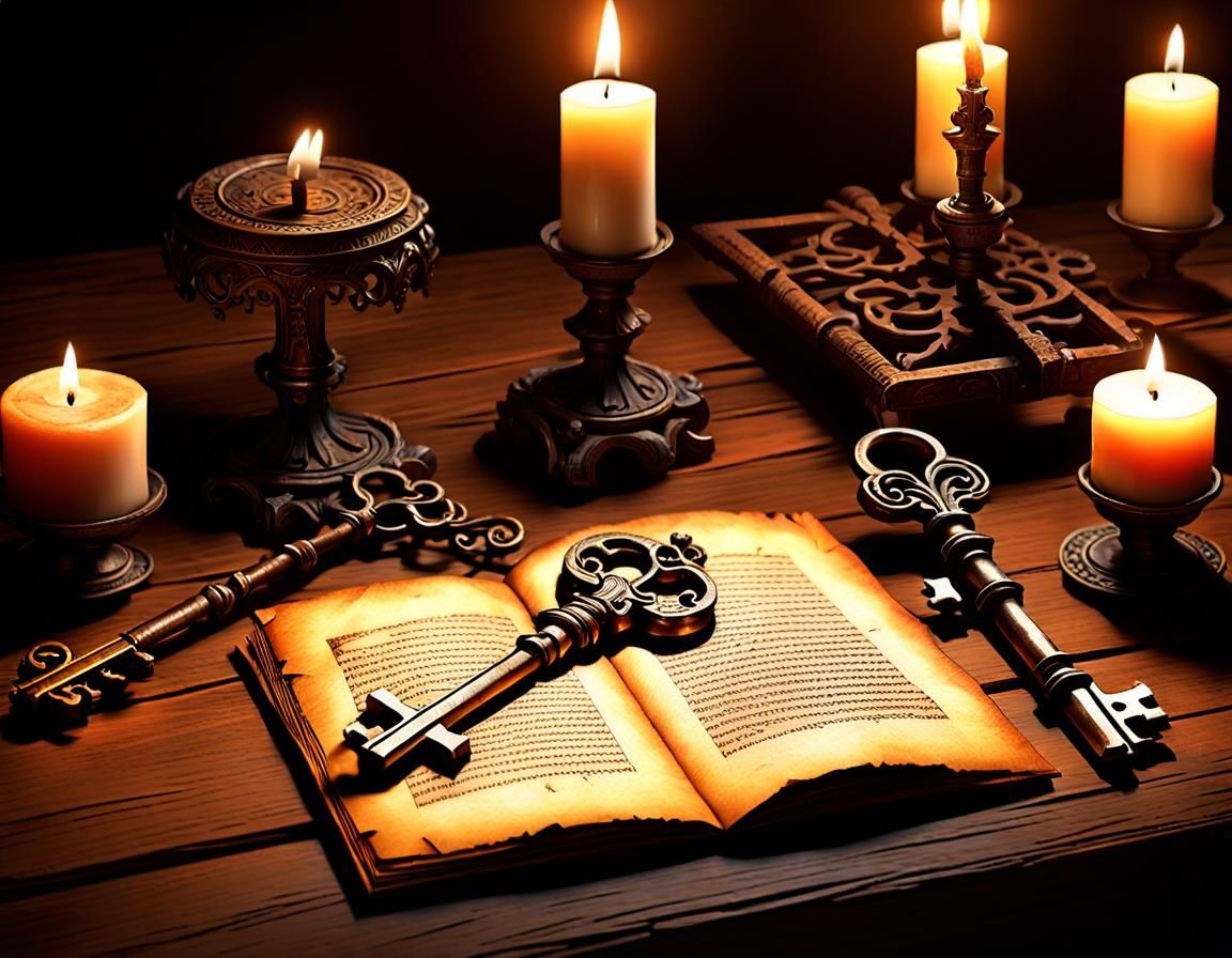 Ancient Key Emits Smoke in Gothic Candlelight