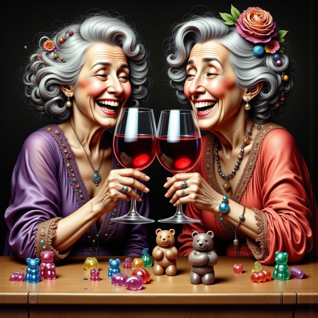 Elegant Elders Share a Laughter-Filled Moment in Whimsical H...
