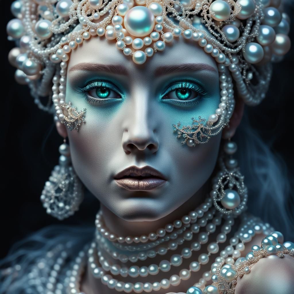 Ethereal Pearled Goddess in Darkened Realm