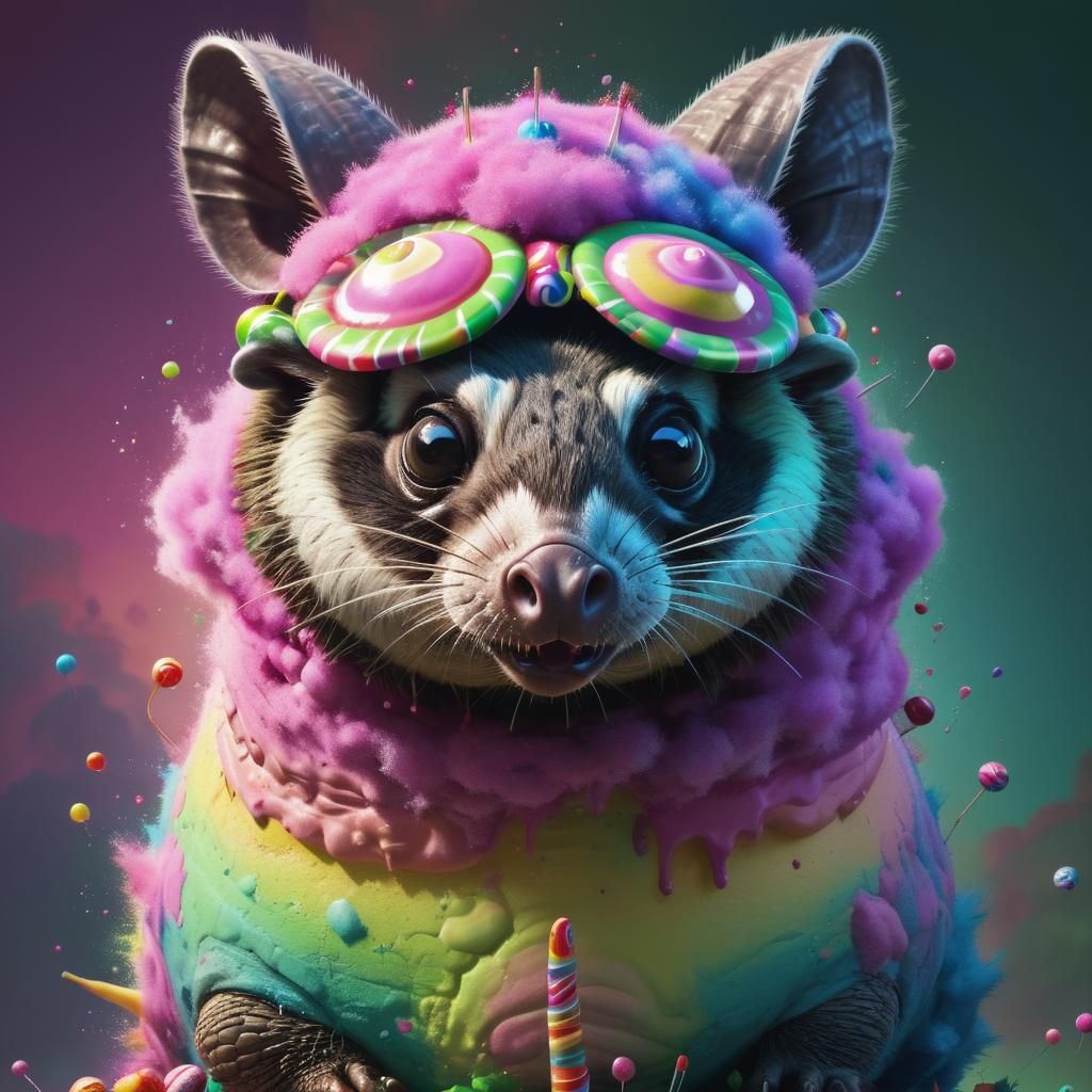 Psychedelic Animals on Snail in Candy Landscape