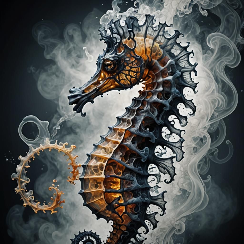 Smoke Seahorse Biological Illustration in High Fantasy Style