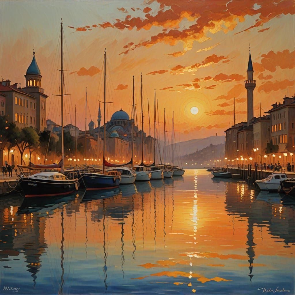 Peaceful Mediterranean Marina Scene at Sunset