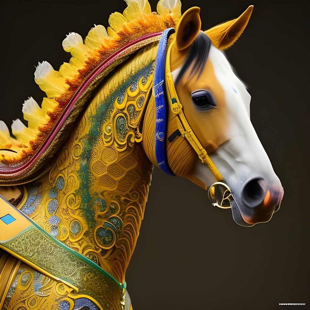 Detailed Yellow Horse Fantasy Art in 4K