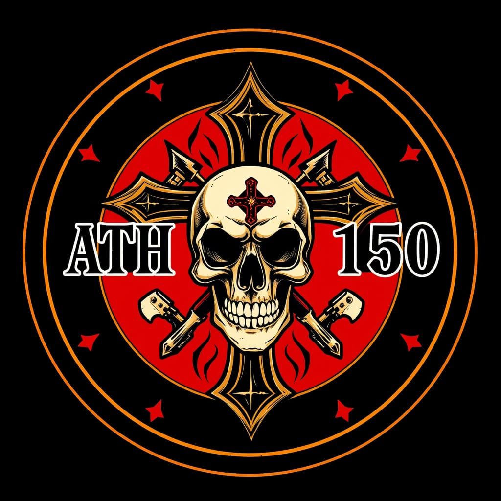 Orthodox Cross and Skull Emblem in Tattoo Art Style