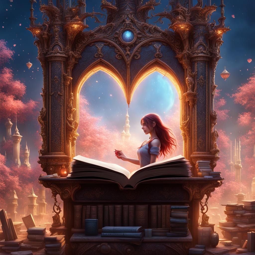 Fantastical Book to Girl Transformation in Detailed Painting