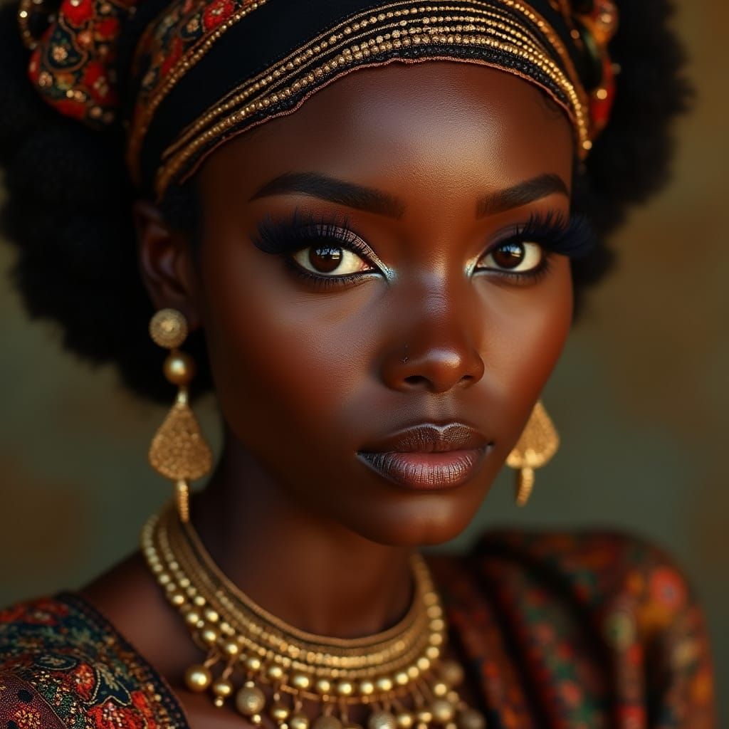 Dark-Skinned Beauty in Traditional Hausa Attire