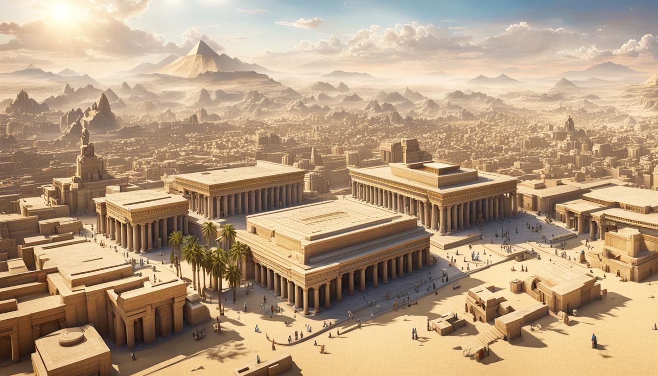 Fantasy Egyptian City with Temples, Cinematic View