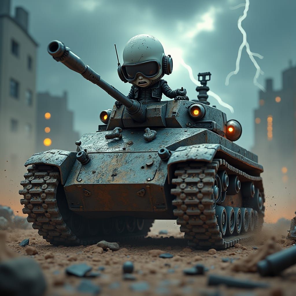 Chibi Cyborg Tank Race in Frank Miller Style