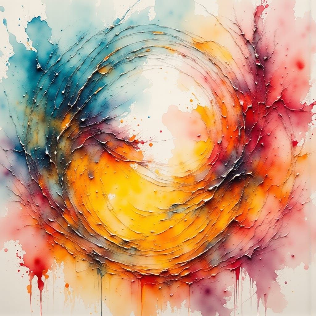 Impasto Oil Painting on Watercolor Background