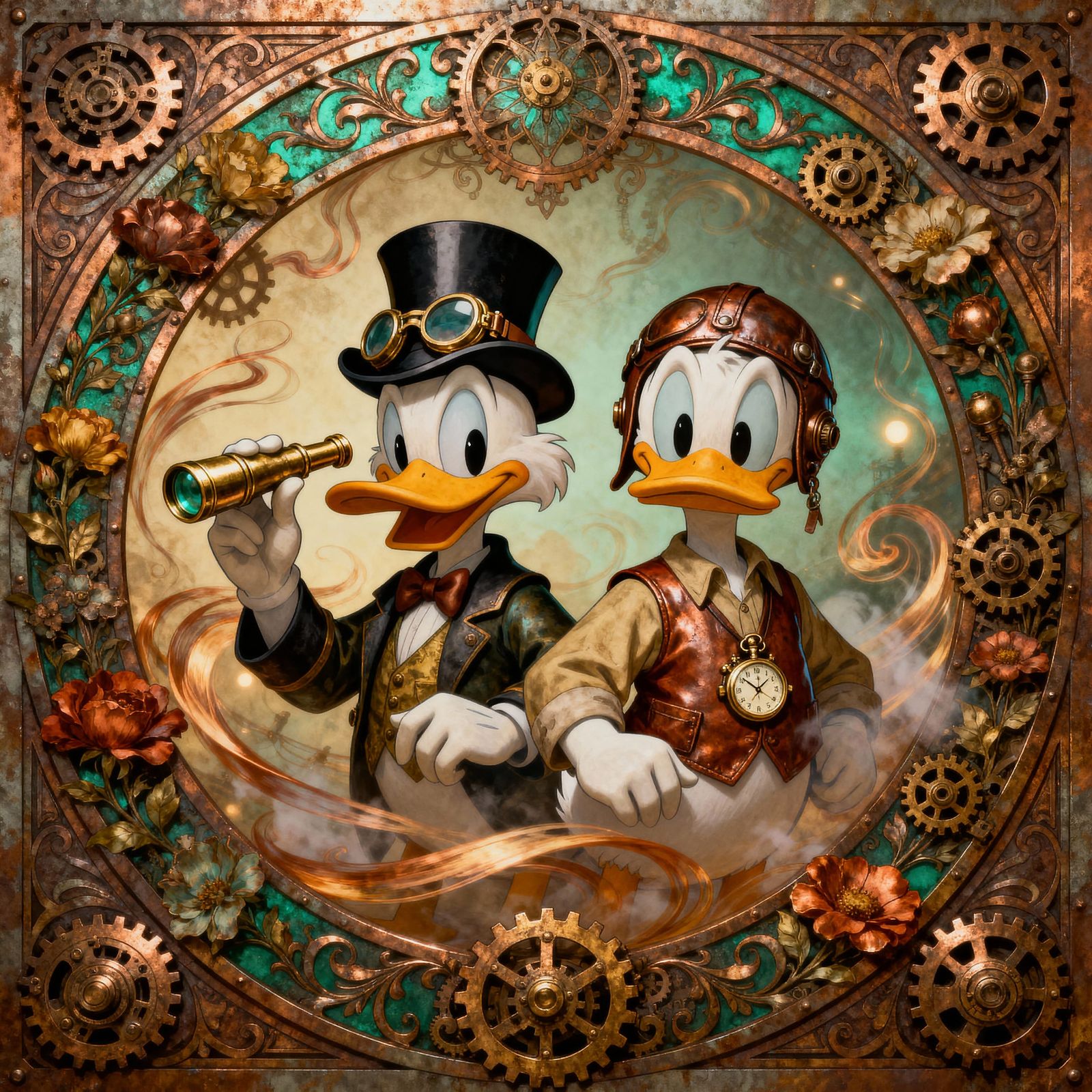Steampunk Art Nouveau: Donald Duck & Daffy Duck
