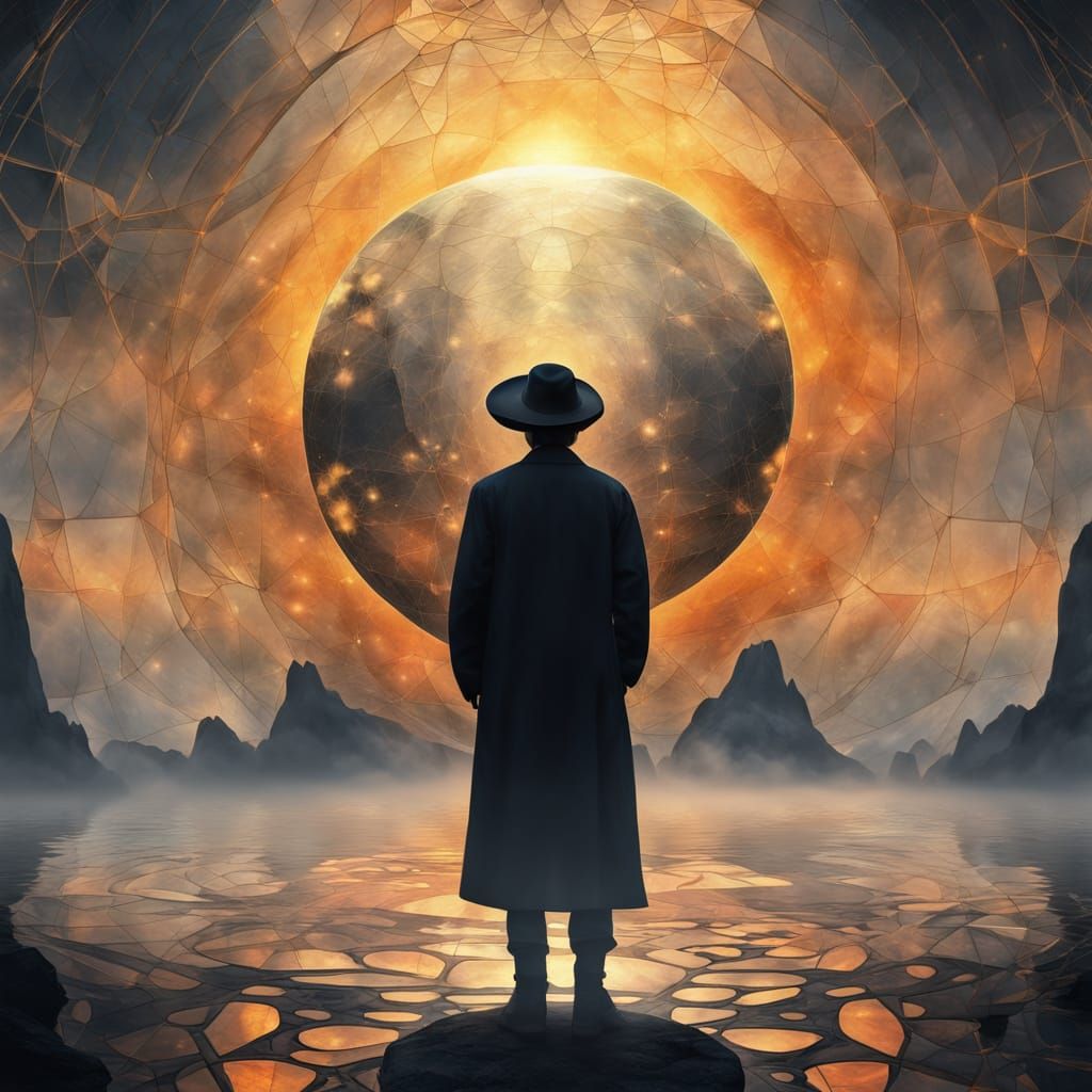 Surreal Hyper-Realistic Portrait of a Lone Figure on a Float...