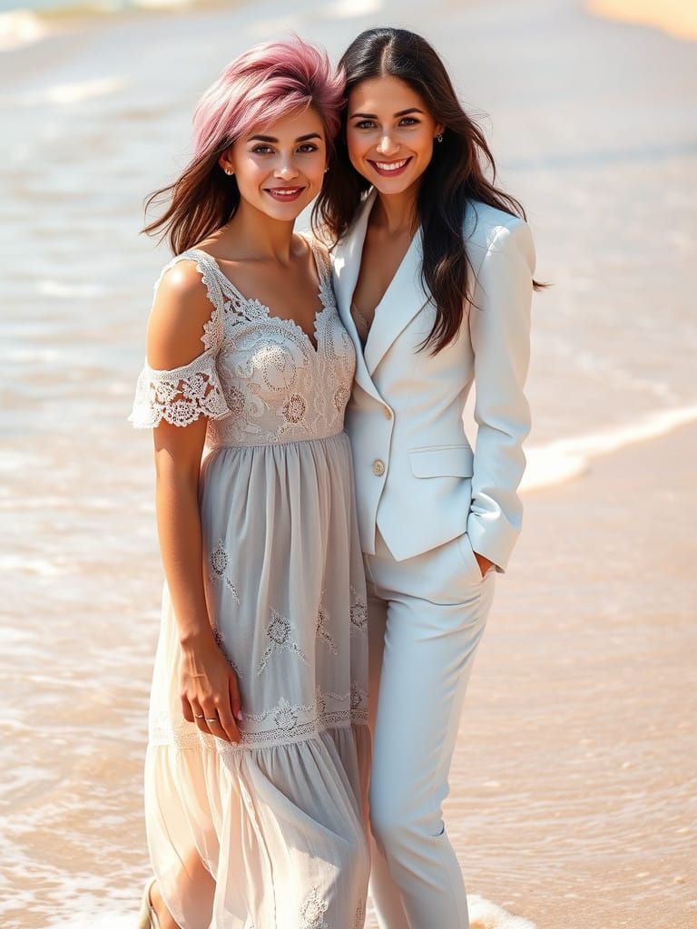 Beachside Embrace in Elegant Whites and Pastel Hues