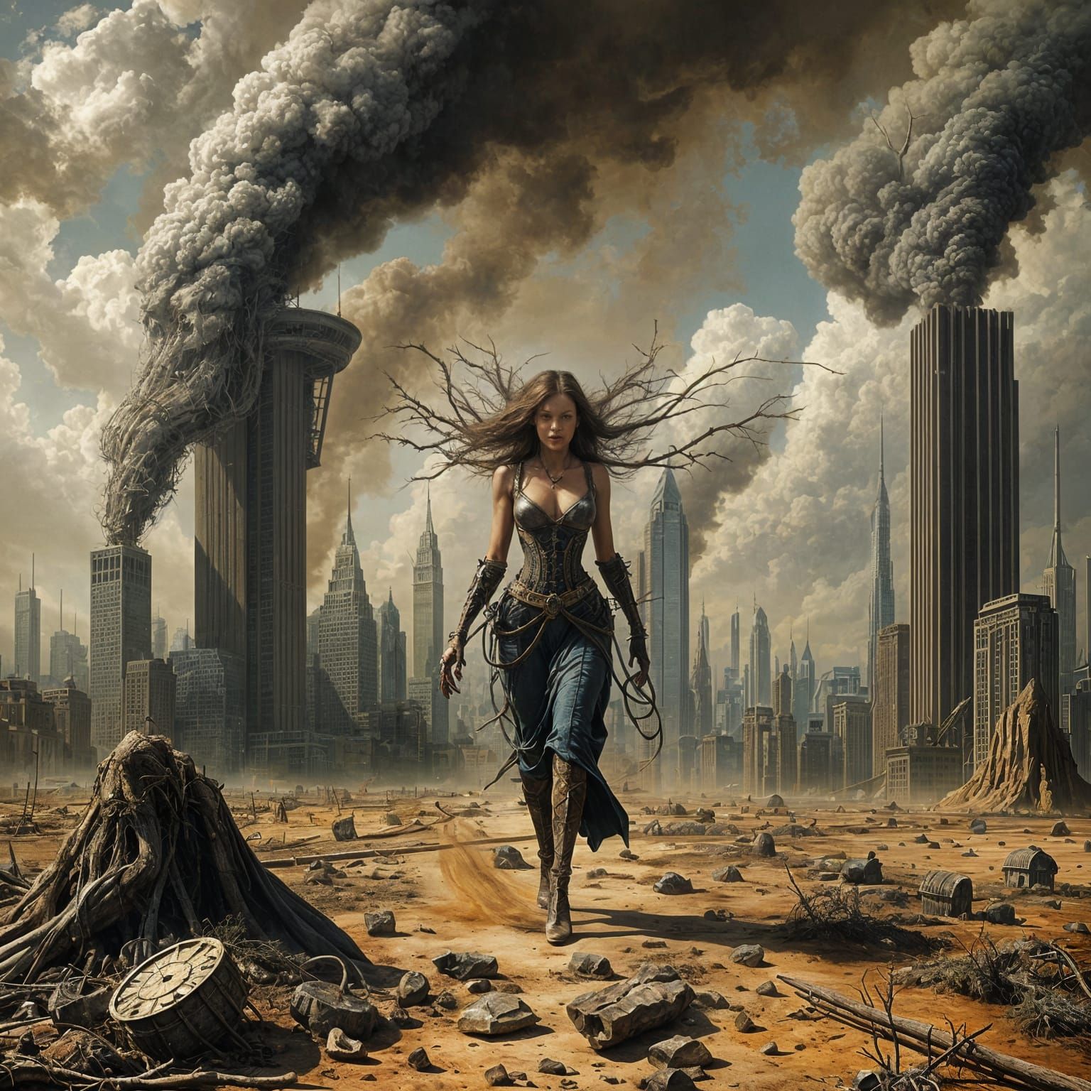 Post-Apocalyptic Wasteland Oil Painting in Bosch Style