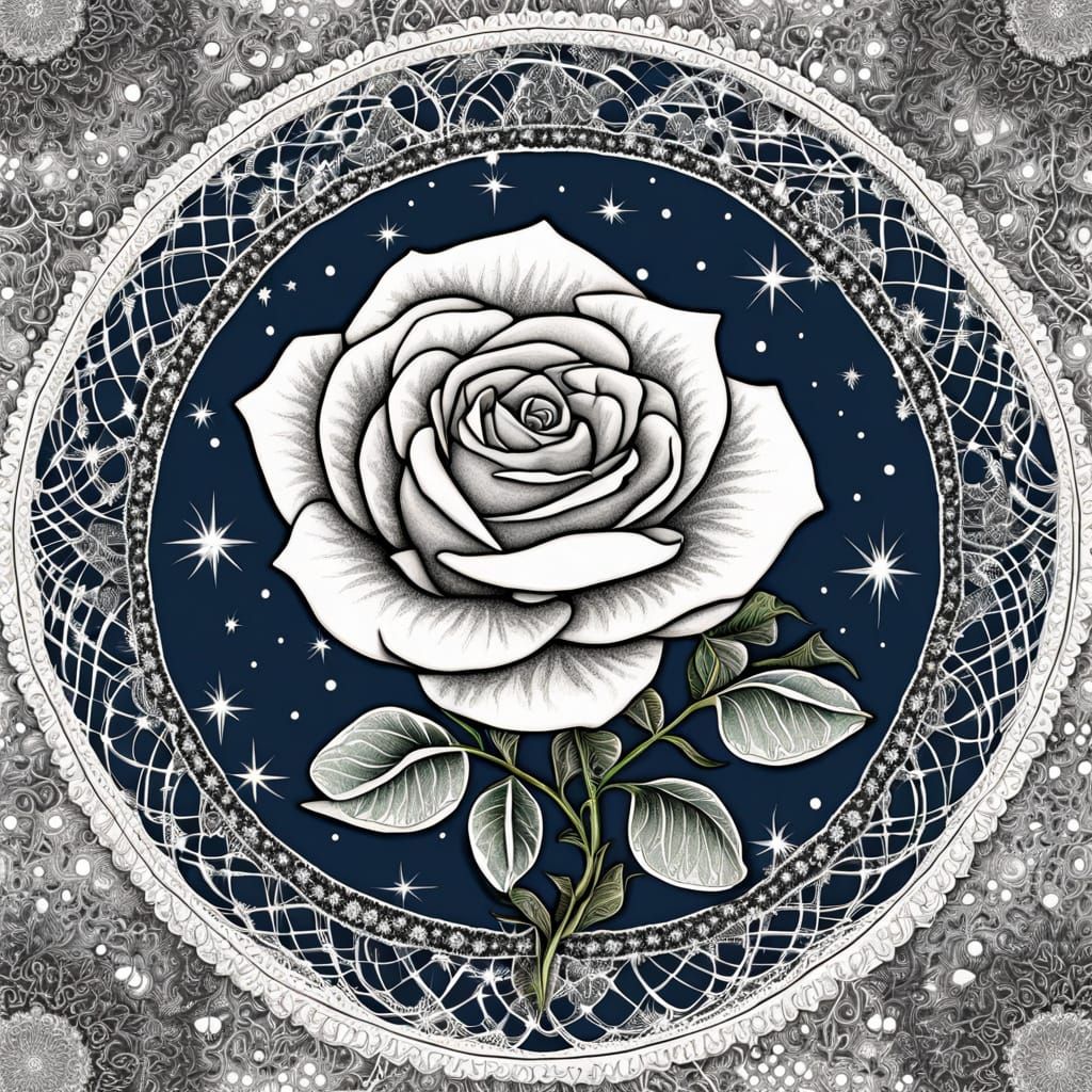 Starry Night Zentangle Rose Blooms in Vibrant Full Colors