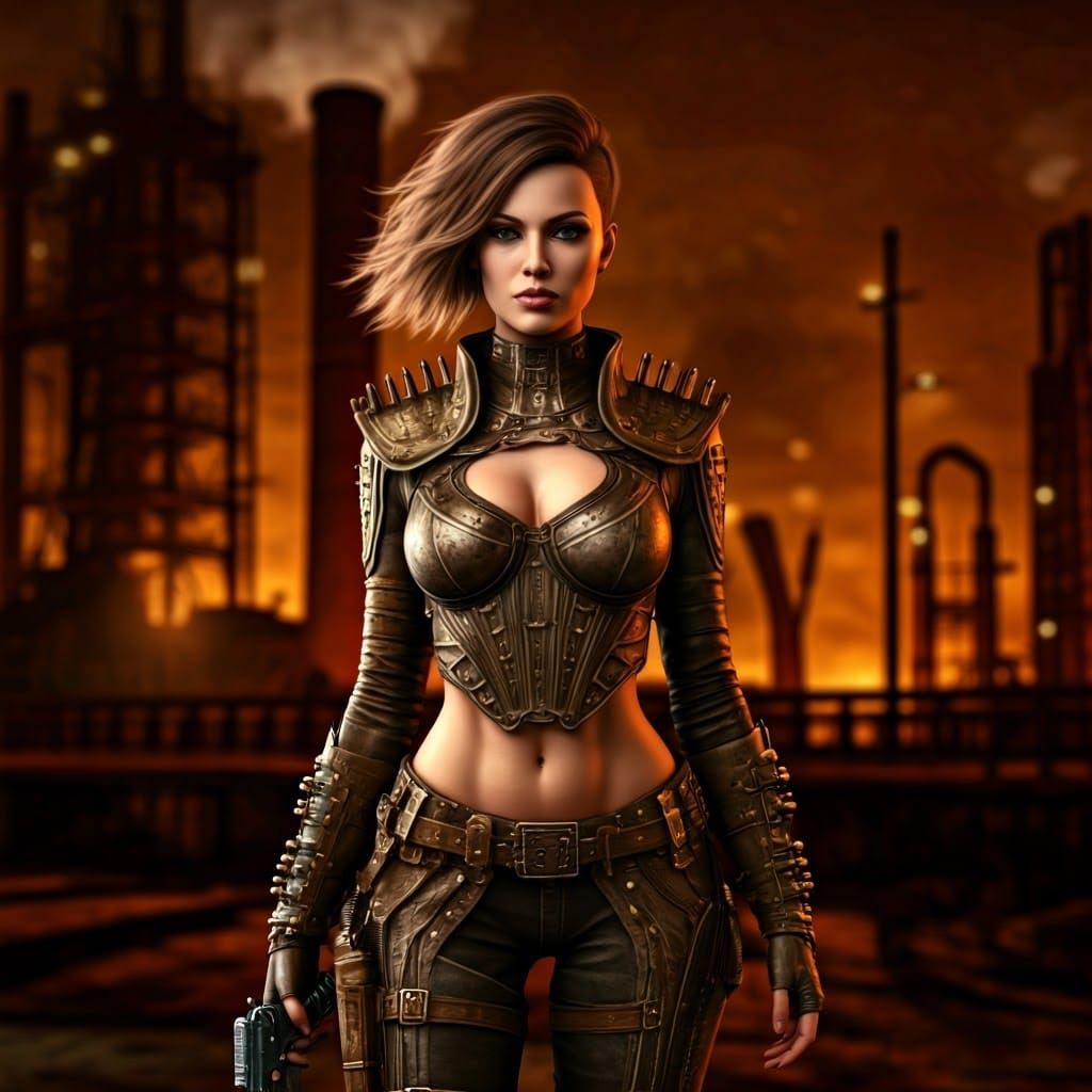 Dieselpunk Woman in Metallic Outfit