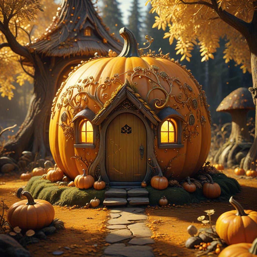 Tiny Hut in Enchanted Autumn Forest
