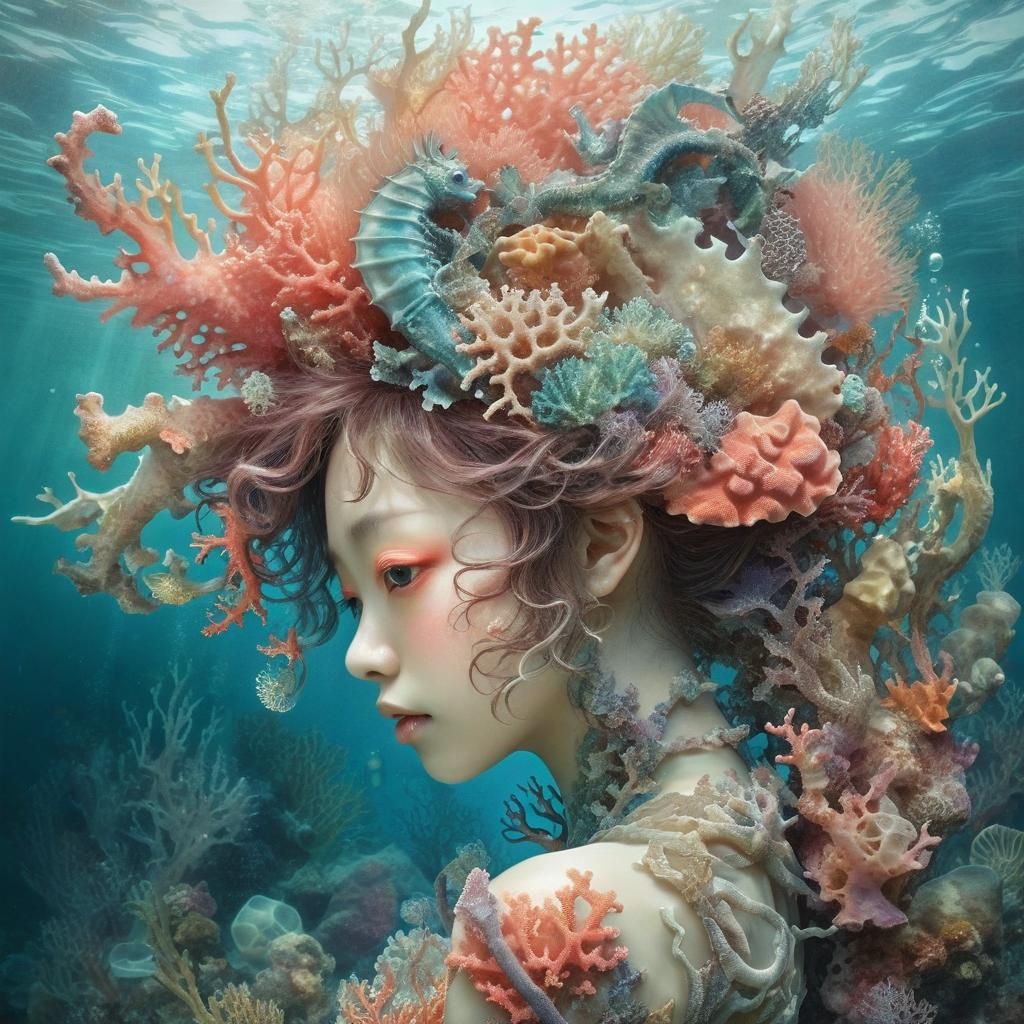 Underwater Coral World in Fractal Watercolor Style