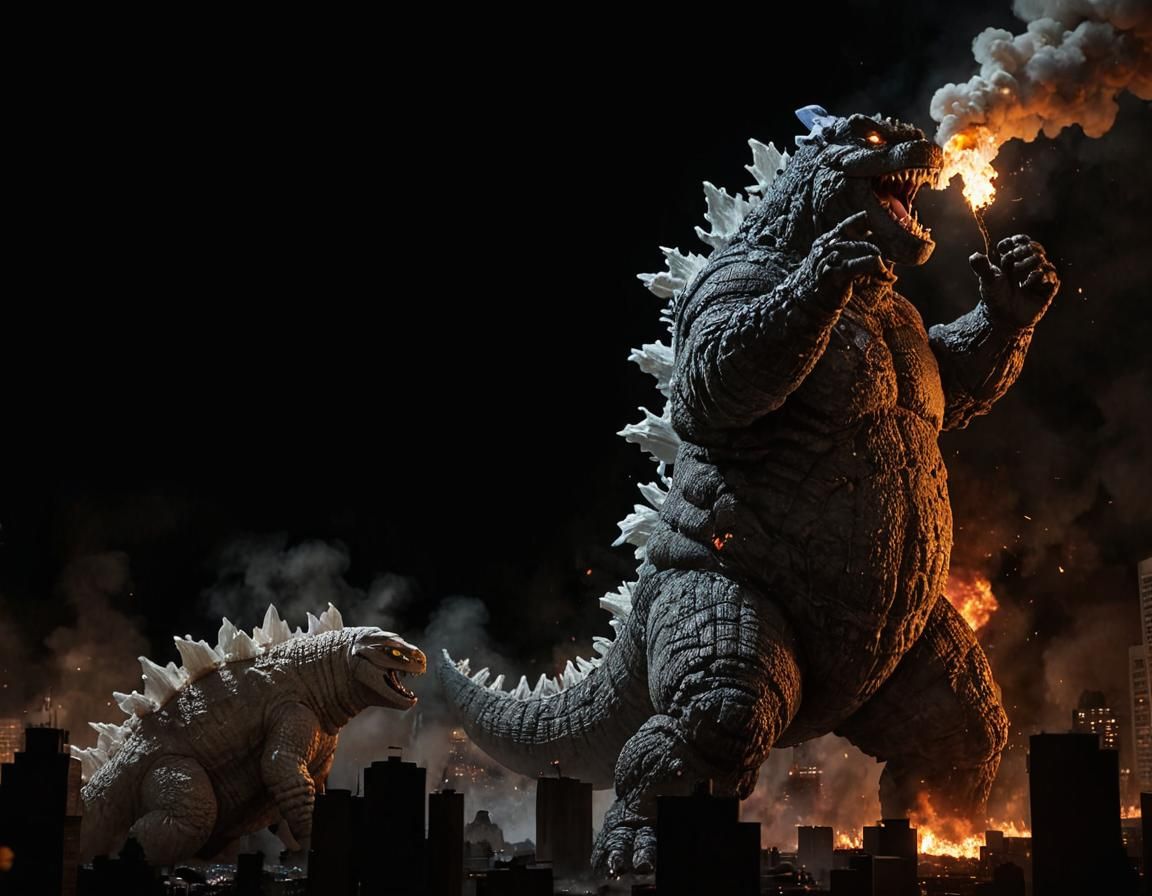 Godzilla vs Stay Puft in Burning City