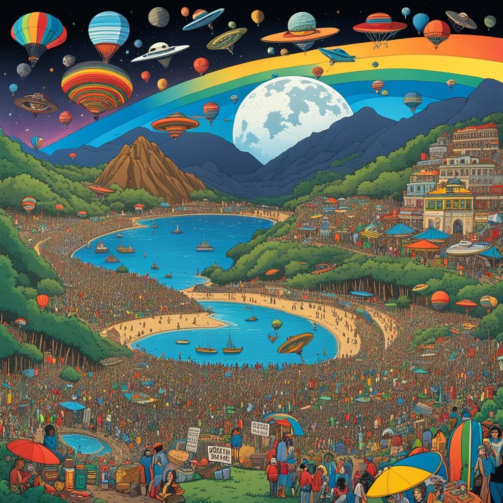 Whimsical Rock Concert Under Cosmic Skies