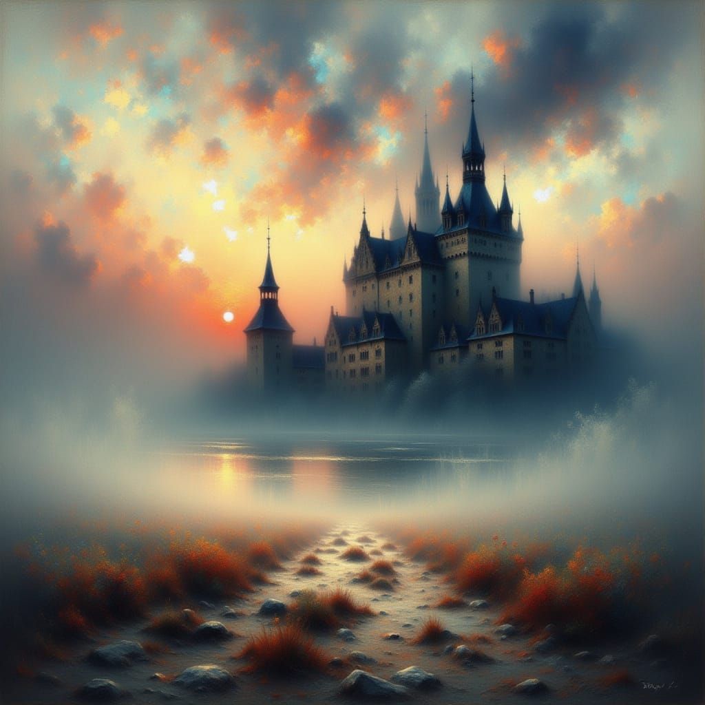 Romantic Castle at Sunset on the Rhein