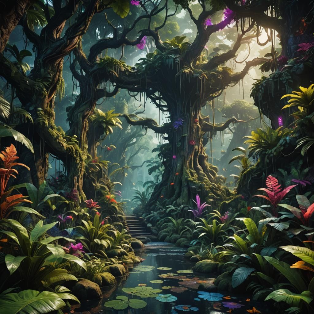 Psychedelic Dark Jungle Fantasy Concept Art
