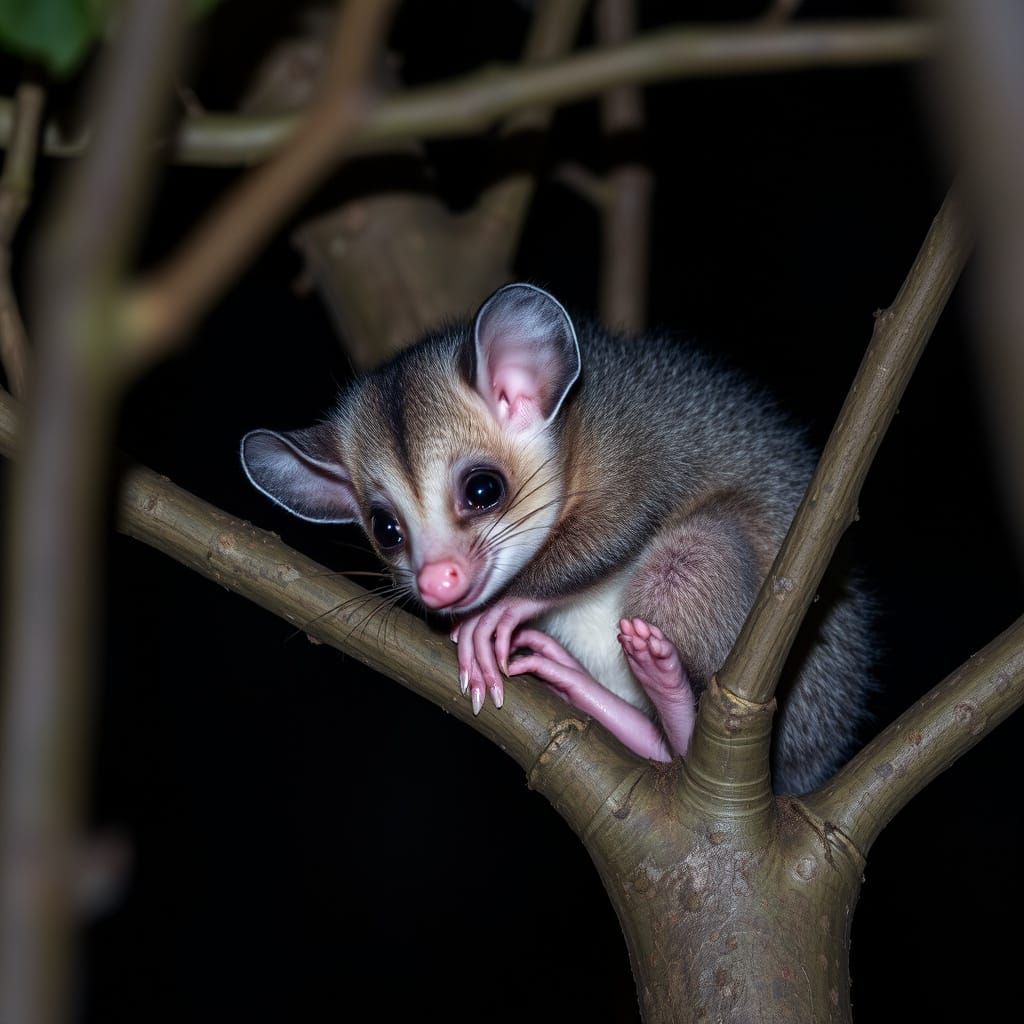 Cute Brushtail Possum in Opalescent Australian Night
