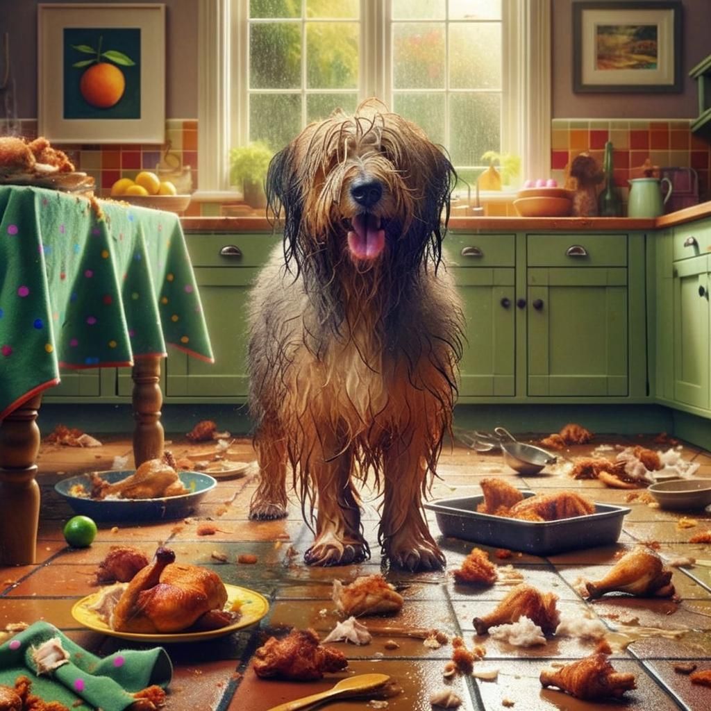 Dog's Desire: Painting of a Dog and Chicken