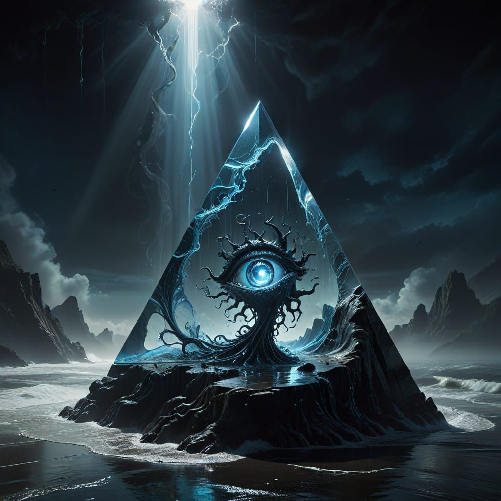 Ethereal Glass Portal in Dark Fantasy Landscape