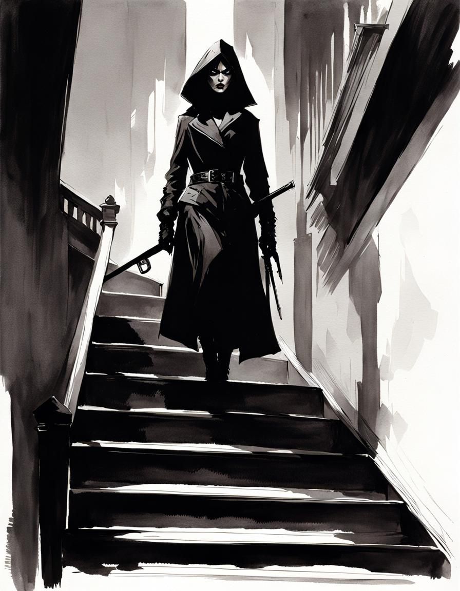 Goth Slasher Girl: Sinister Watercolor Illustration