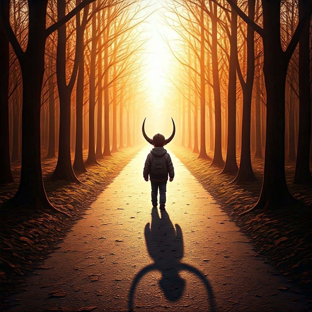 Boy's Monster Shadow: Imaginative AI Art