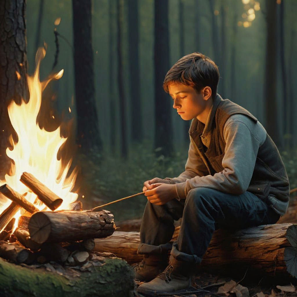 Campfire Scene as Hyperrealistic Oil Painting