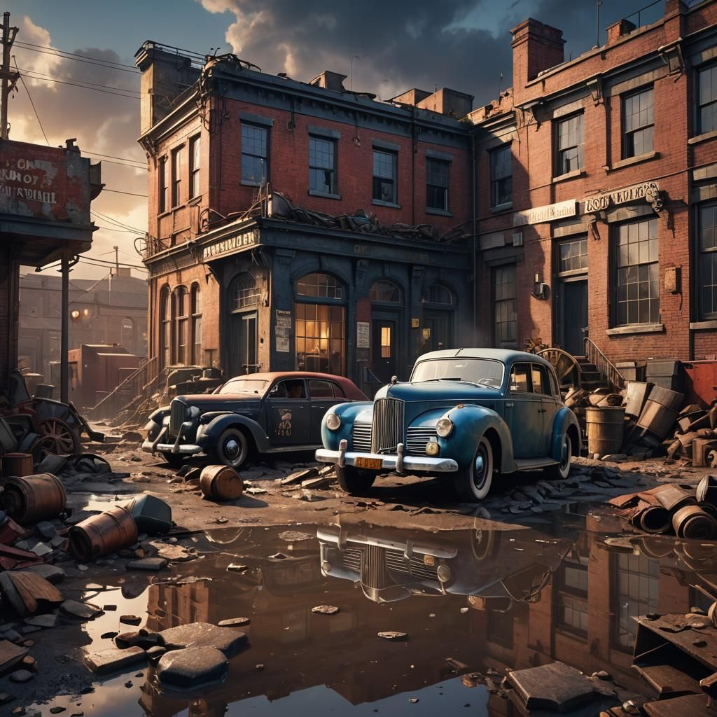 Dieselpunk Police Station in 1940s Wasteland