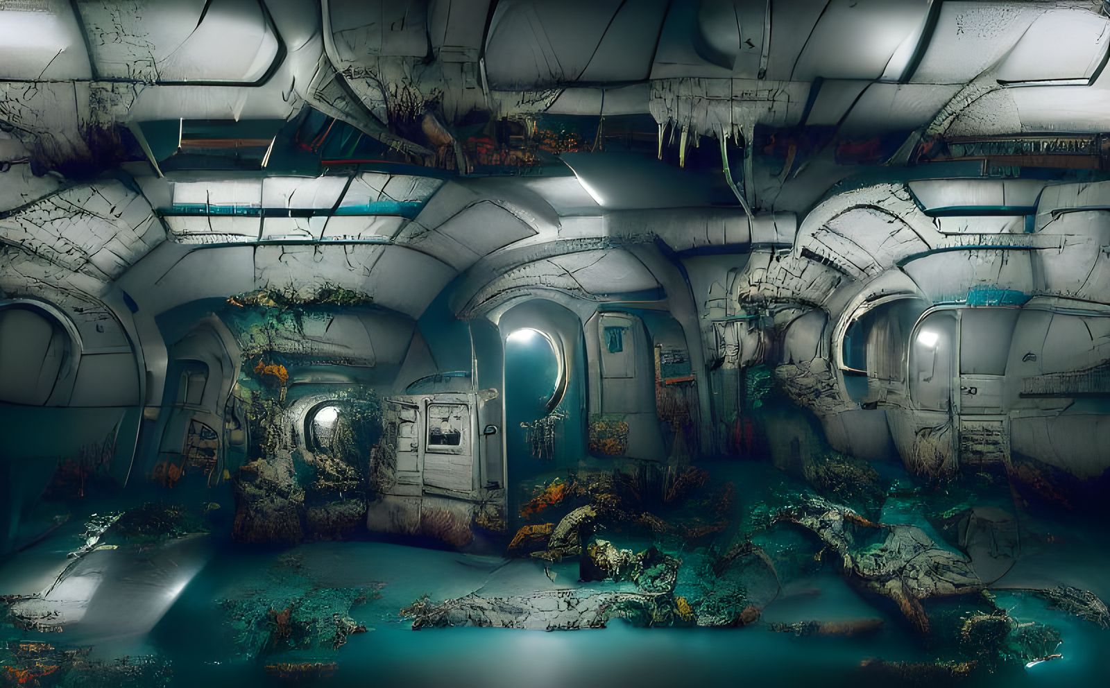 Decaying Space Station Tunnel Morphs to Coral Reef