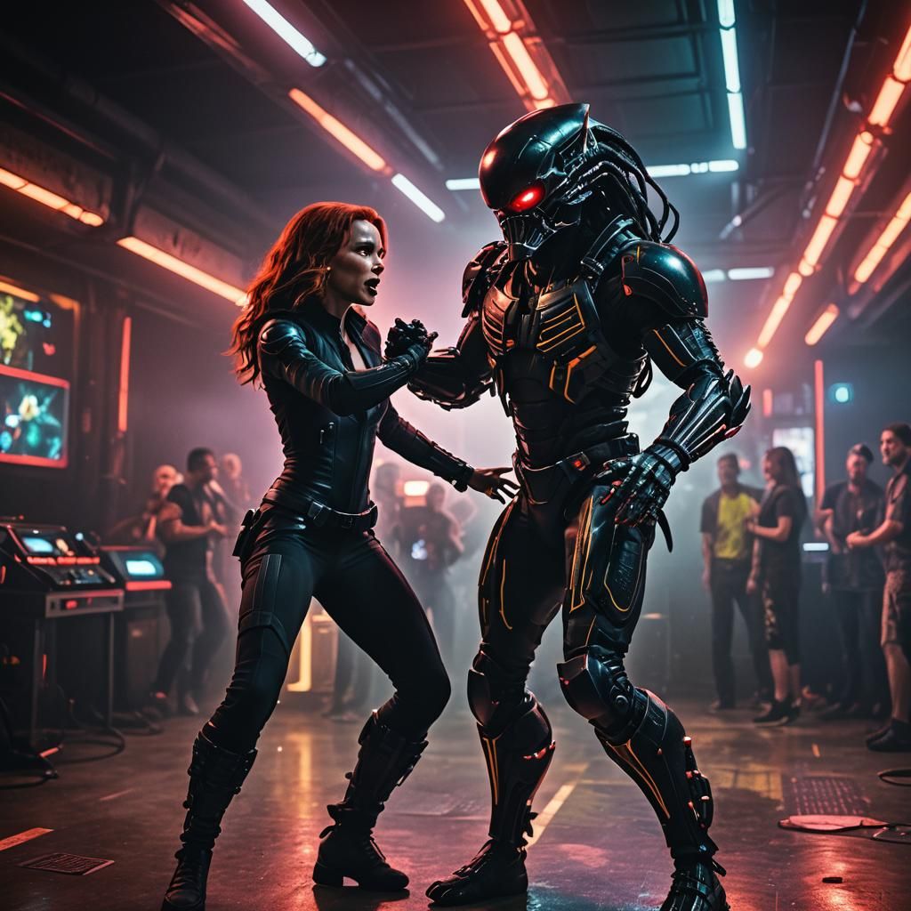 Black Widow and Predator Dance in Film Still