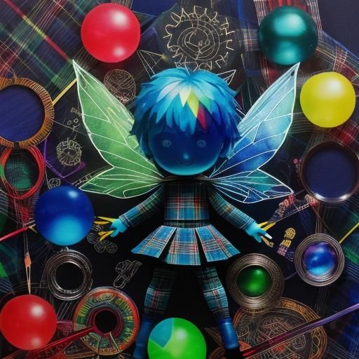 Tartan background ,Kid's drawing ,surreal child's drawing , rayograph Man Ray collection of random tartan objects , ligh...