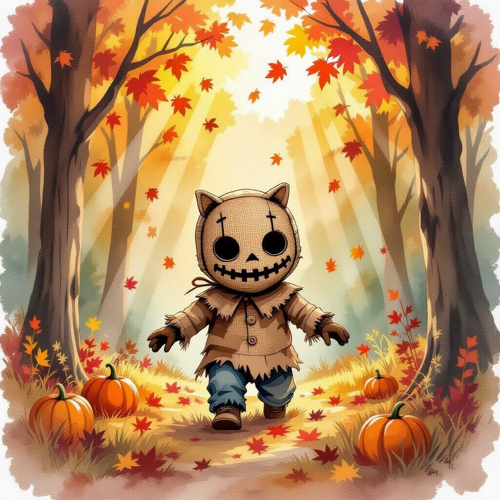 Sam from Trick 'r Treat in Autumn Woods