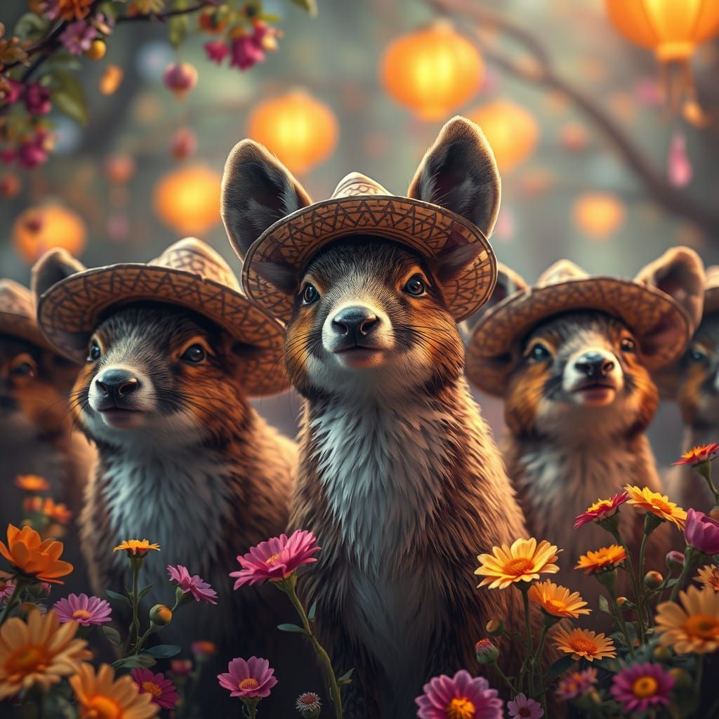 Forest Animals Celebrate with Sombreros