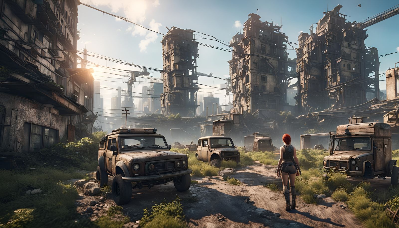 Apocalyptic Overgrown City with Couple: 3D Game Art