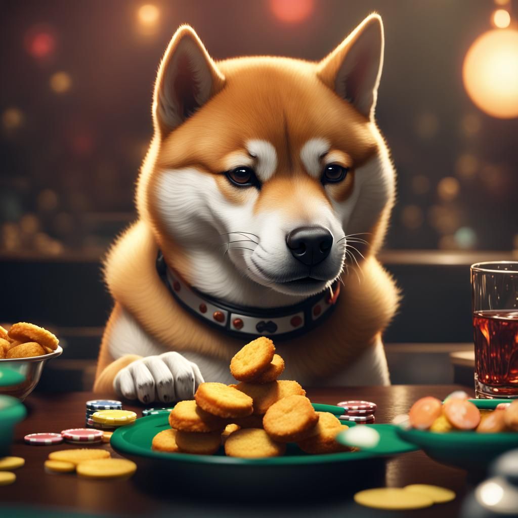 Shiba Inu Plays Poker with Chicken Nuggets