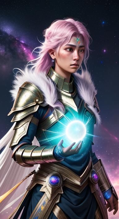 Cosmic Warrior Amidst Shimmering Stars