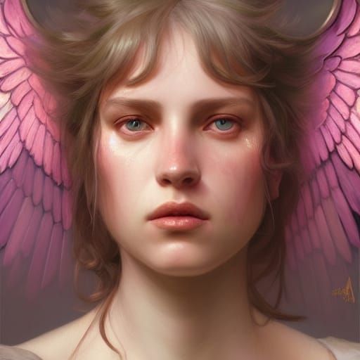 Joan of Arc with Pink Wings in Art Nouveau Style