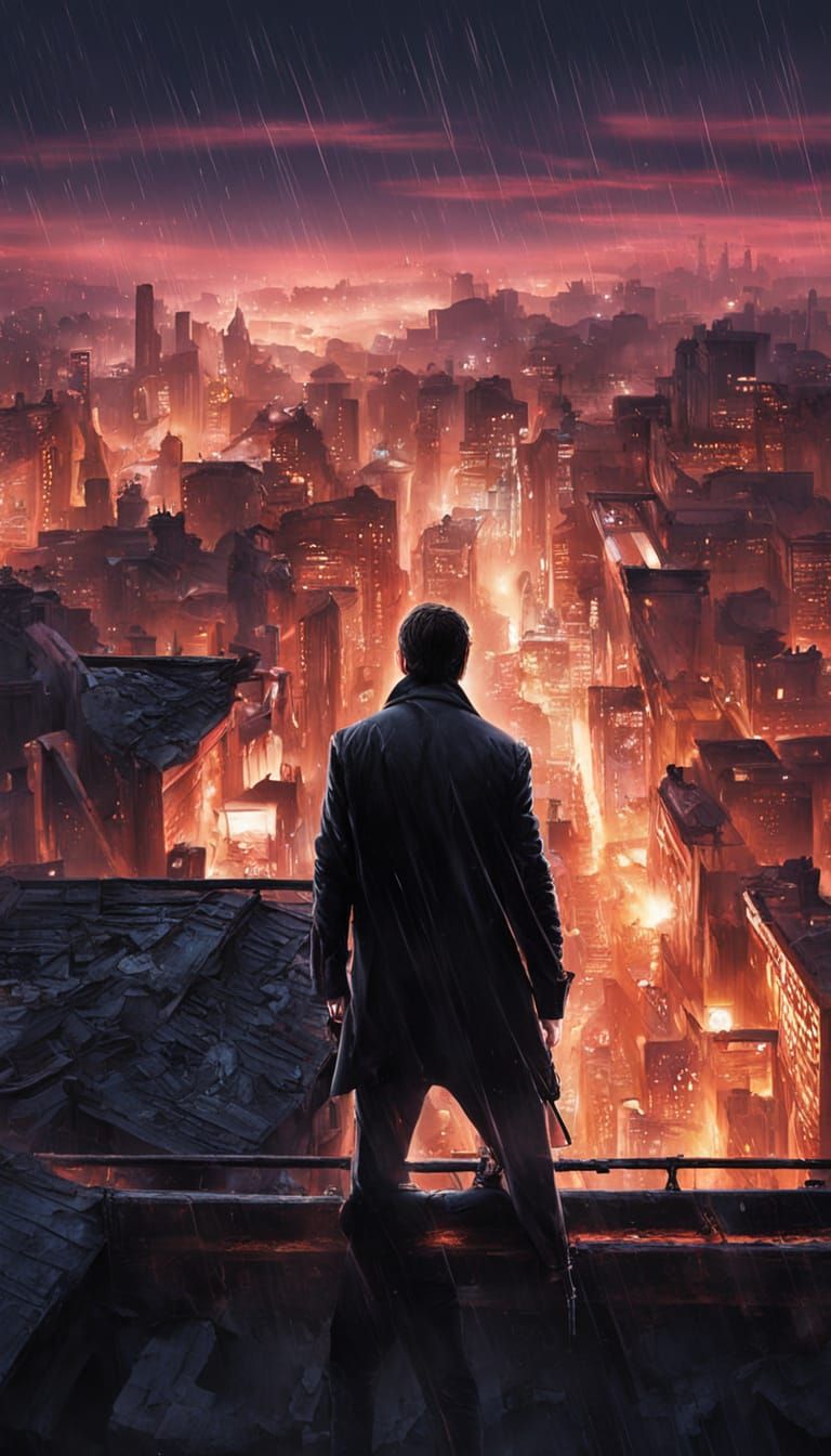 High-Octane Assassin Poster in Neon-Lit Cityscape