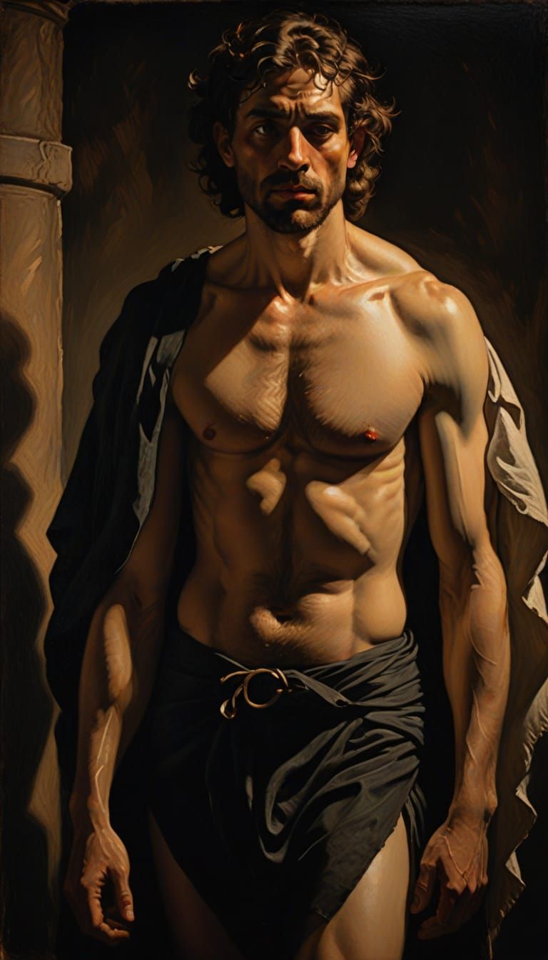 Dramatic Male Figure in Baroque Chiaroscuro Style
