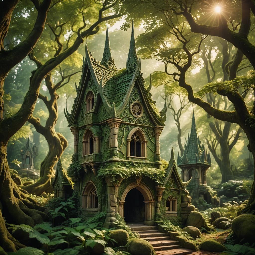 Mystical Elven Kingdom Amidst Lush Forest