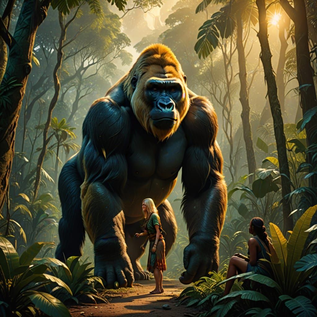 Golden Gorilla in Jungle, Vivid Digital Art